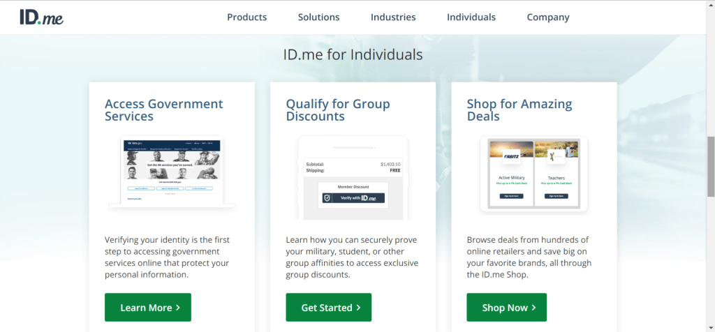 ID.me homepage screenshot